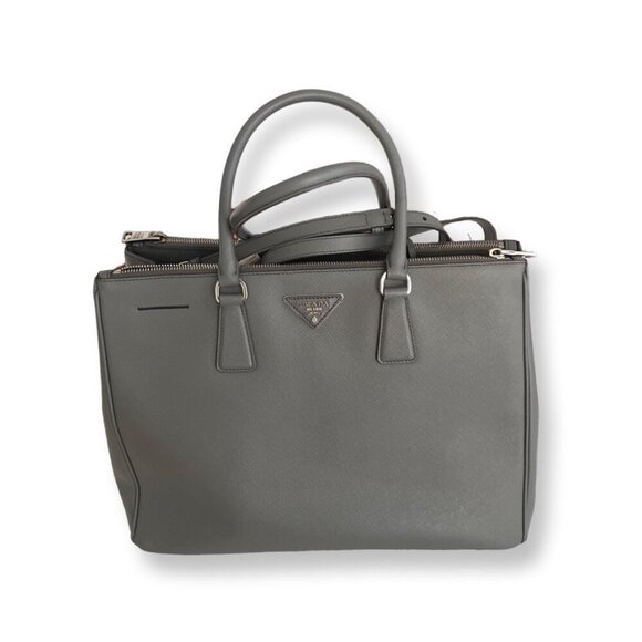 Prada grey Saffiano Lux leather Galleria Double Zipper Medium bag - Picture 1 of 9